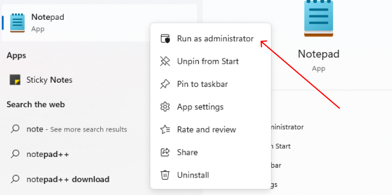 Run Notepad as an administrator