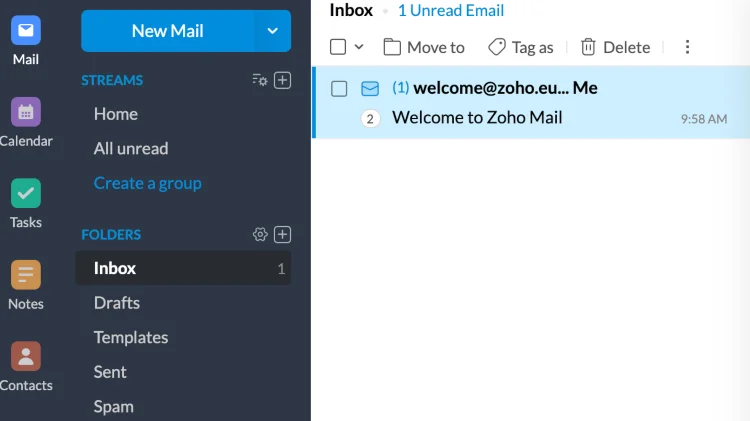 Zoho Mail dashboard