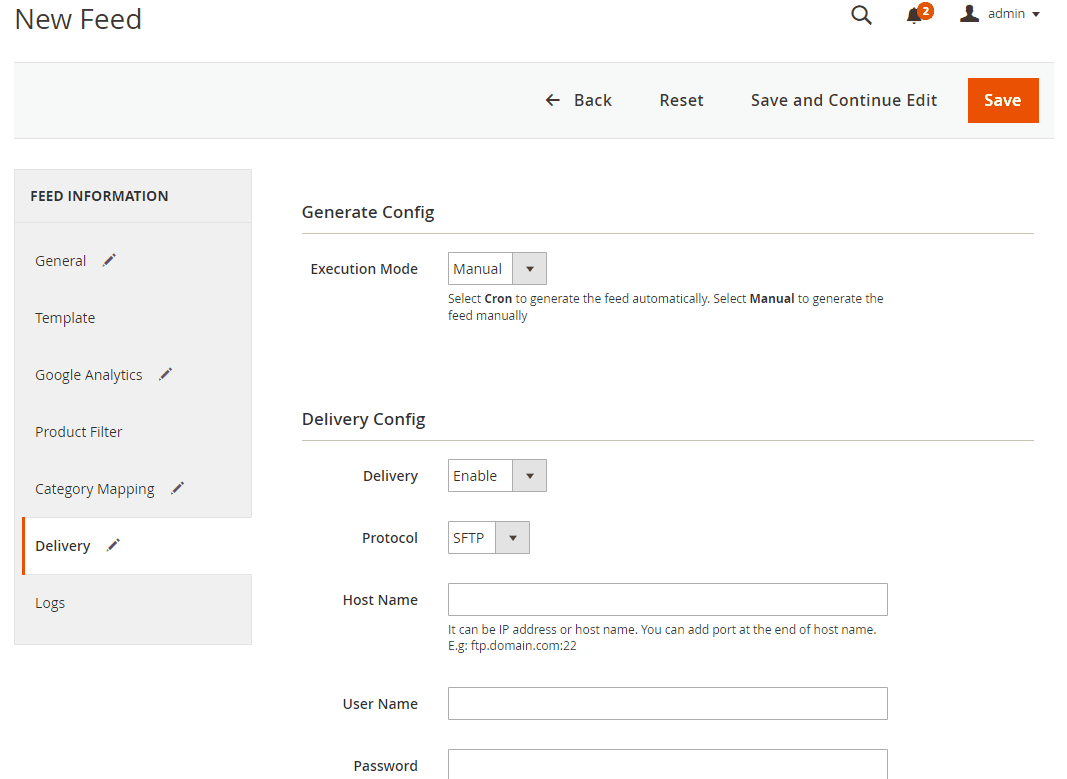 Choose the protocol to upload exported files (SFTP or FPT)