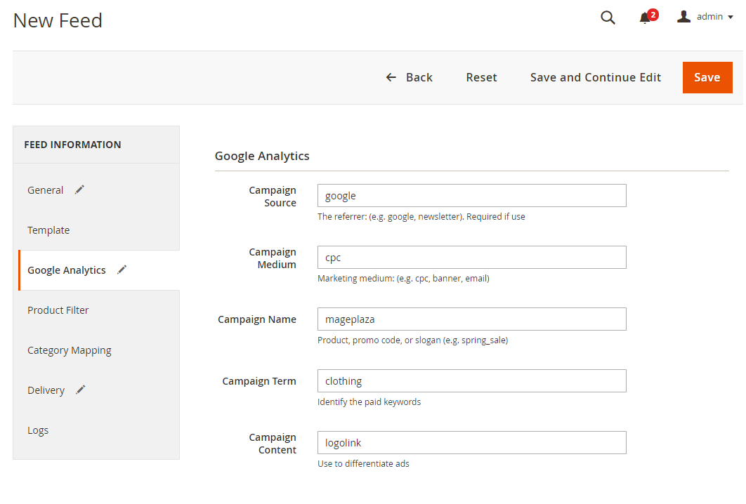 Insert information in Google Analytic part