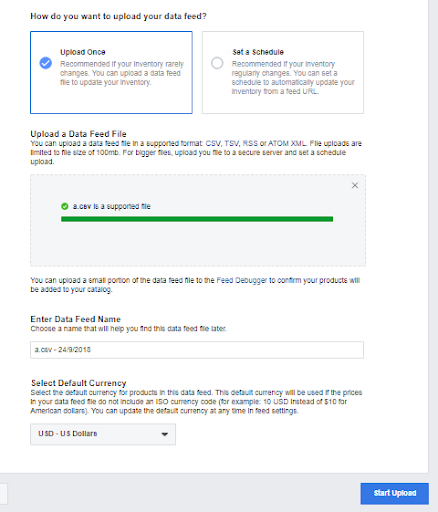 Upload Facebook product feed