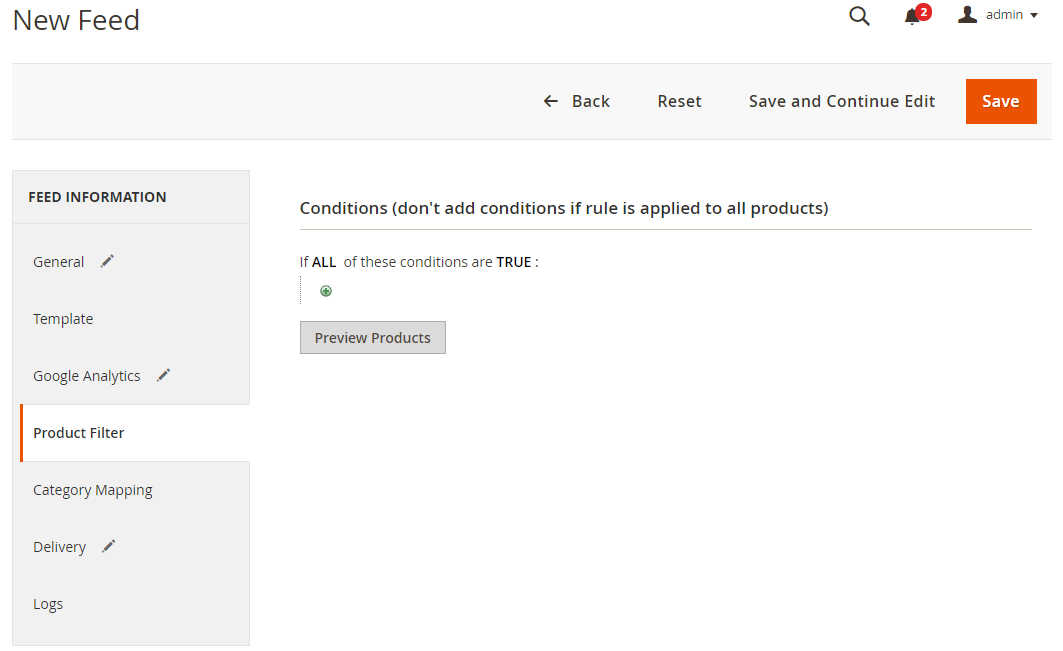 Select the conditions to export Facebook product feed