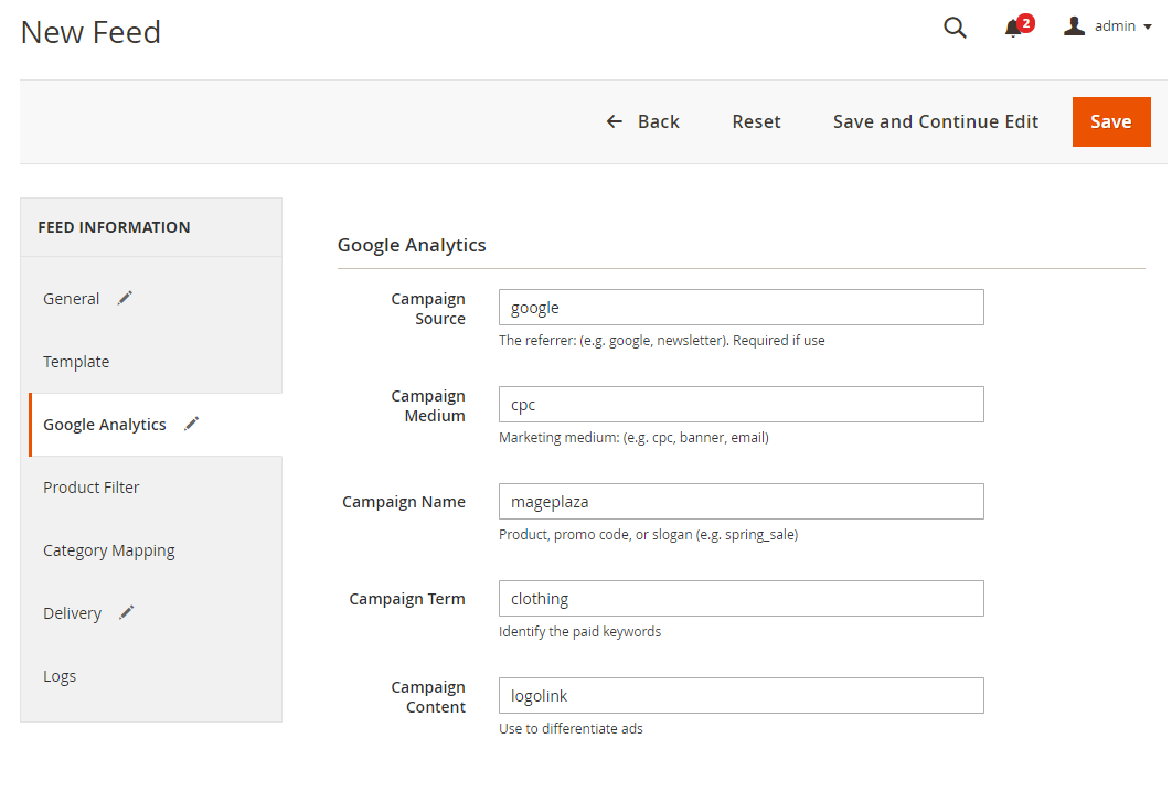 Insert information in Google Analytic field for Google shopping