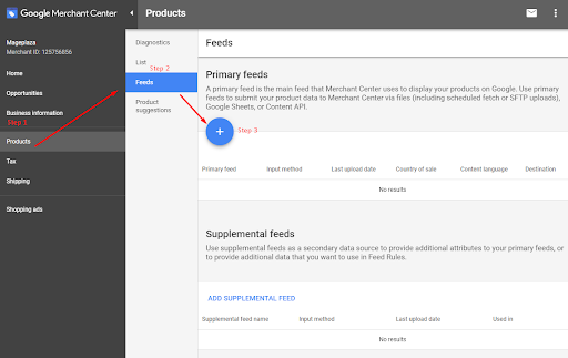 Add a new primary google shopping feed
