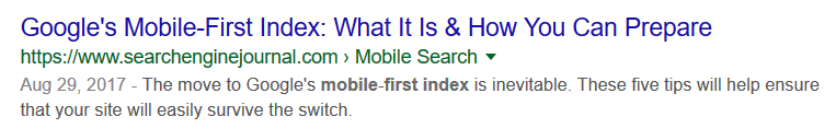 well-written content title and meta description as it appears in a Google search result