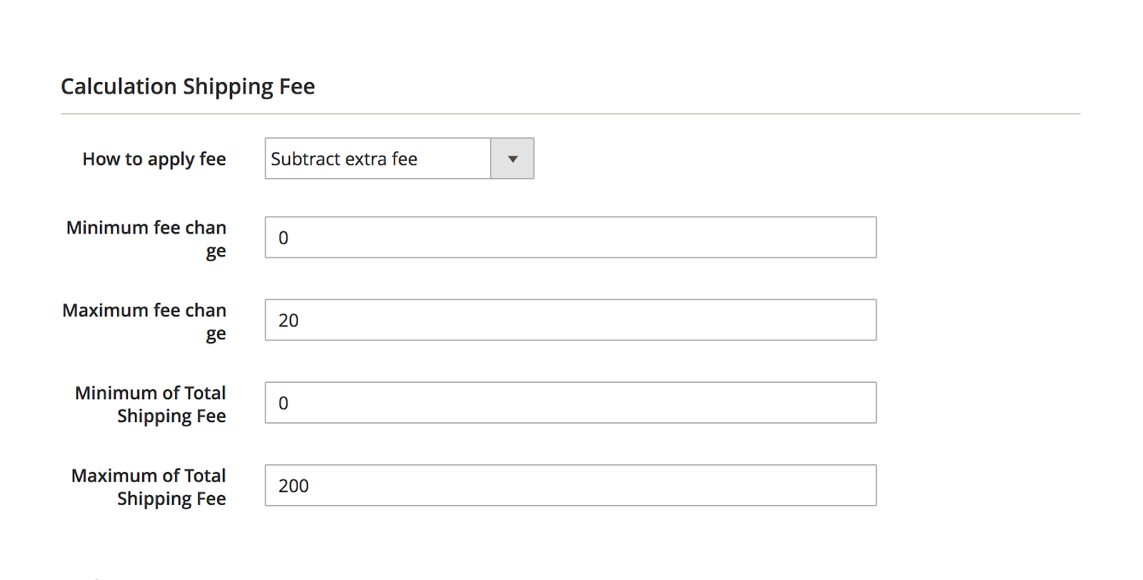 Set the option Subtract extra fee for How to apply fee field