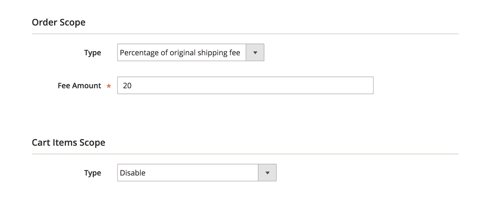 set Percentage of original shipping fee for Type