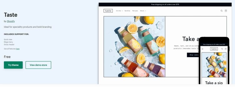 shopify taste theme