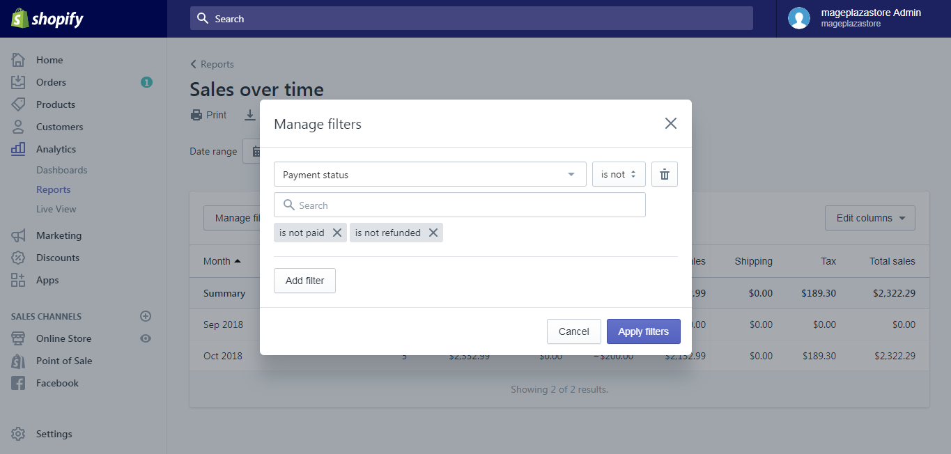 filter your reports shopify