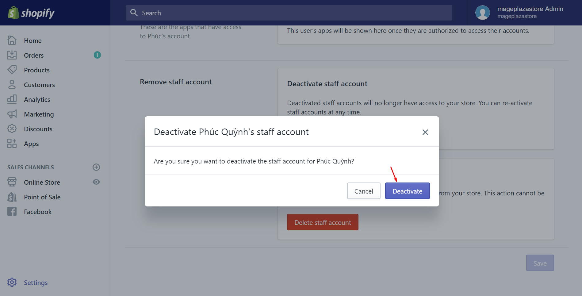 How to deactivate a staff account