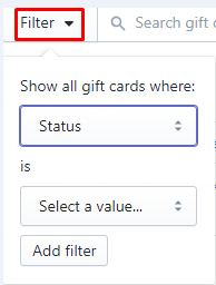 how to filter cards on shopify