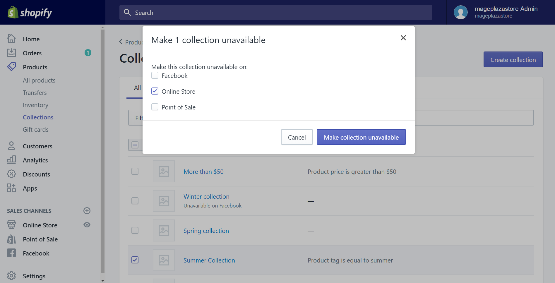 how to change the availability of a collection on desktop