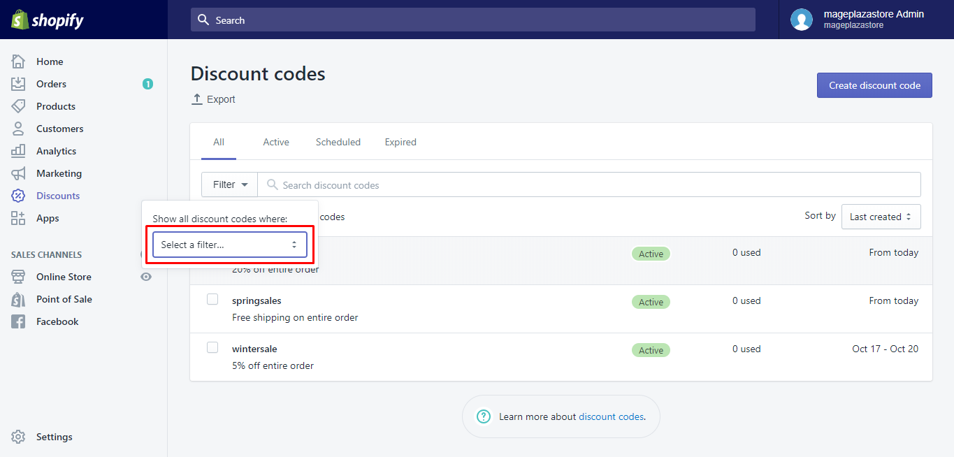 how filter discounts shopify