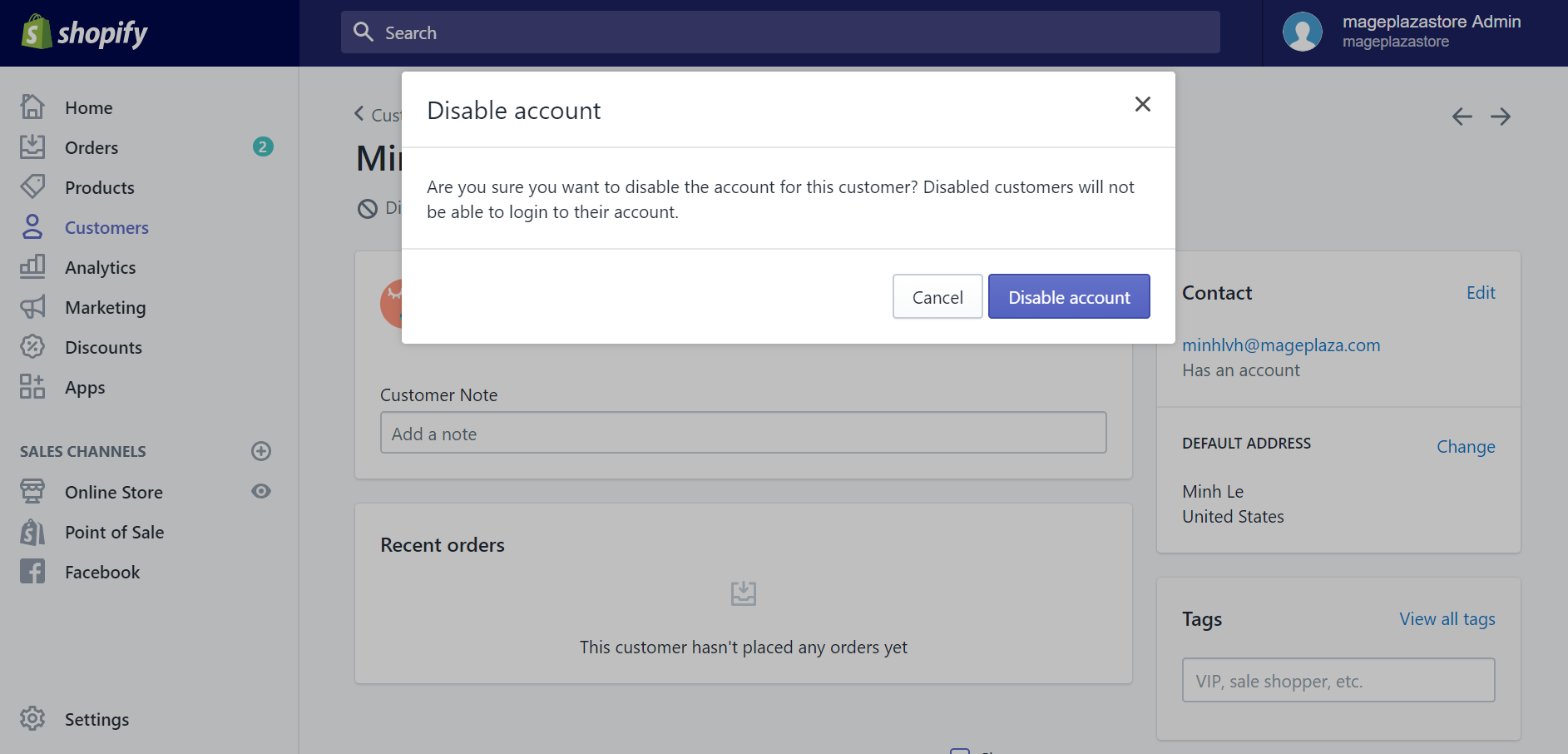 How to disable a customer's account