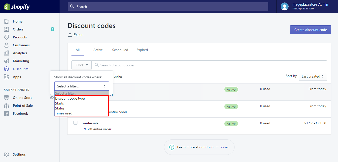 how filter discounts shopify