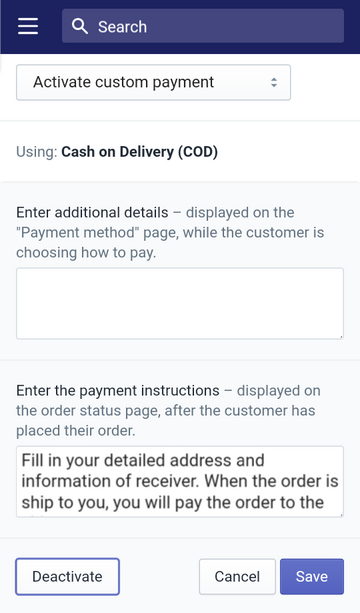 deactivate a manual payment method