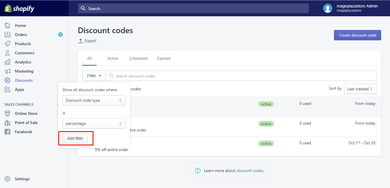 how filter discounts shopify
