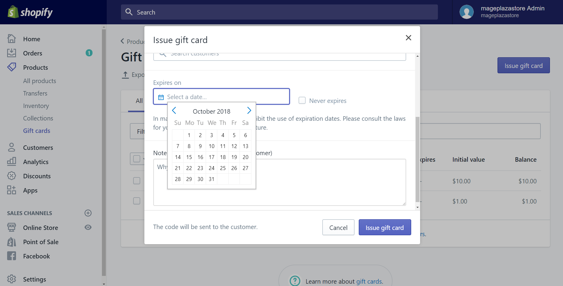 How to issue a Gift Card on Shopify