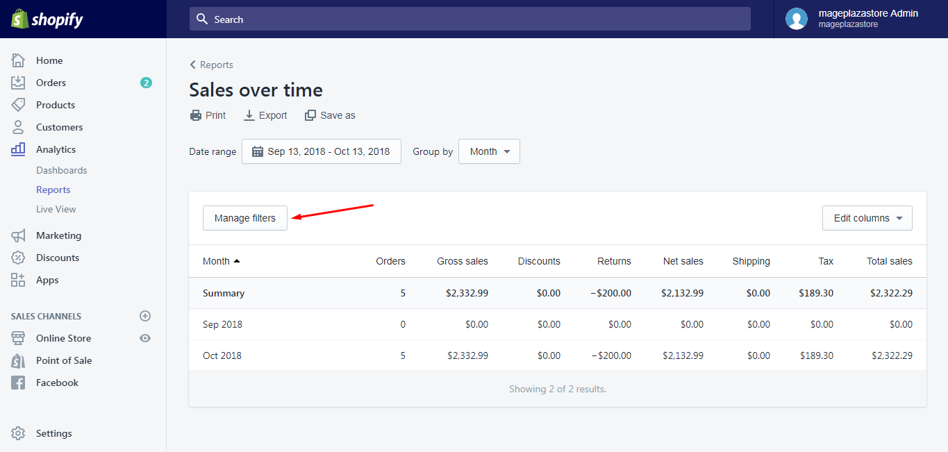 filter your reports shopify