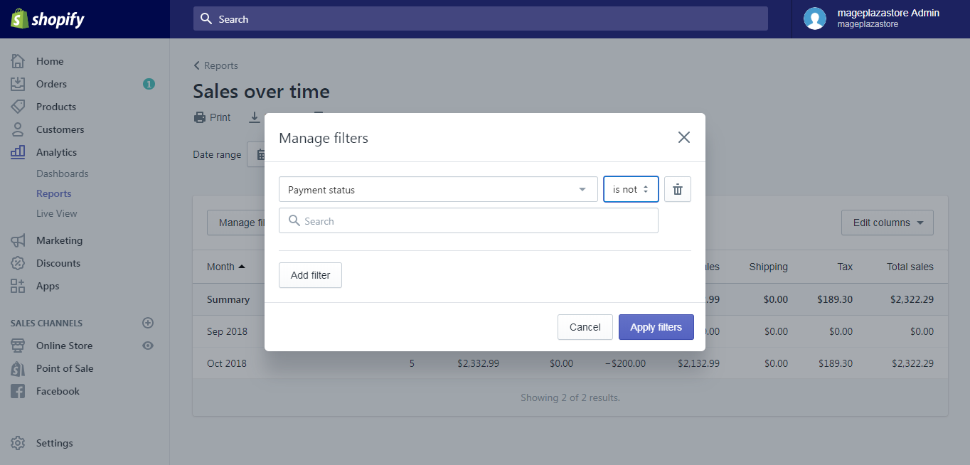 filter your reports shopify