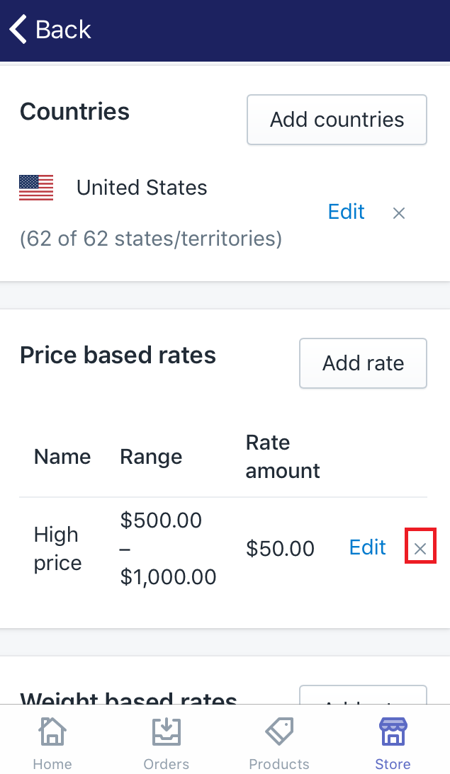 how to adjust or delete manual shipping rates
