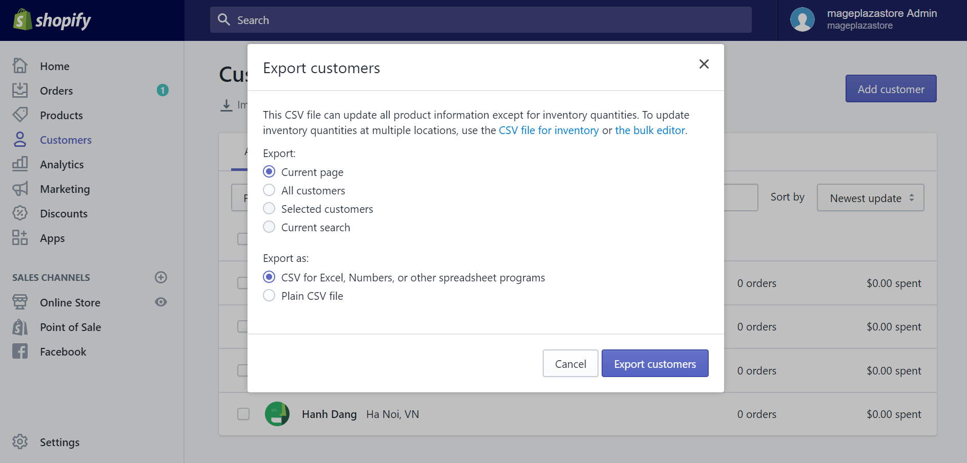 How to export existing customers to a CSV file