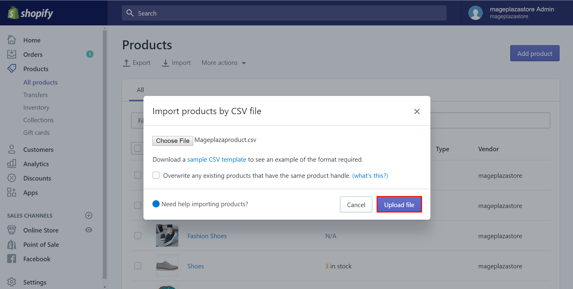 how to import products with a CSV file on desktop