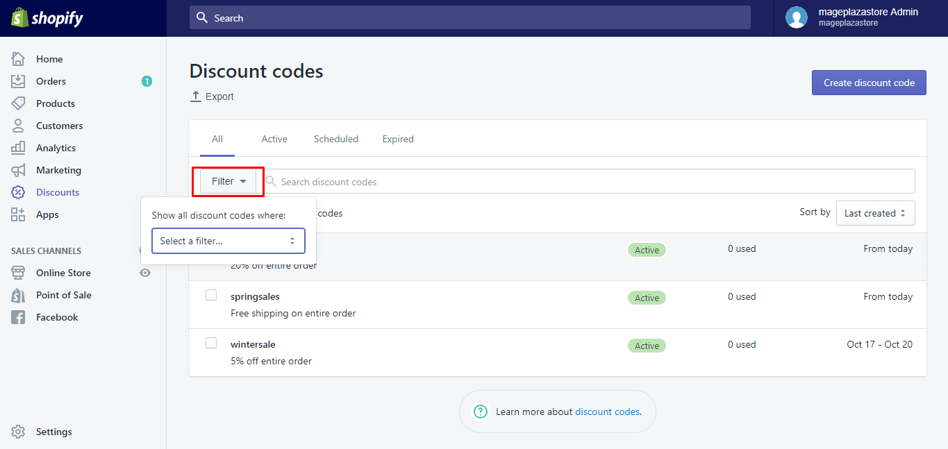 how filter discounts shopify