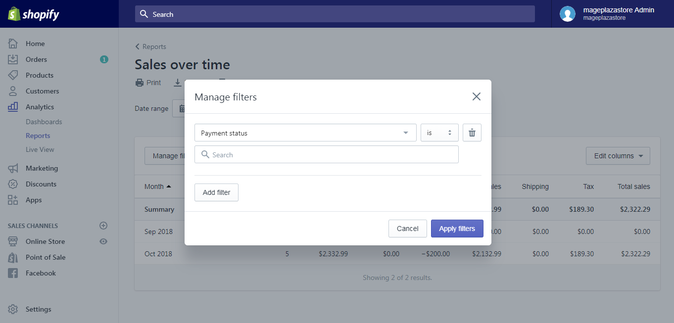 filter your reports shopify