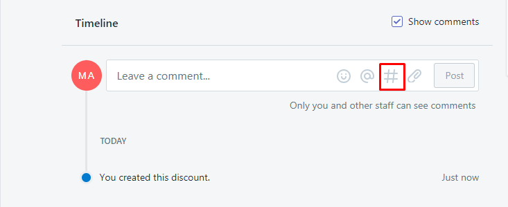how to view and make comments on a discount's timeline