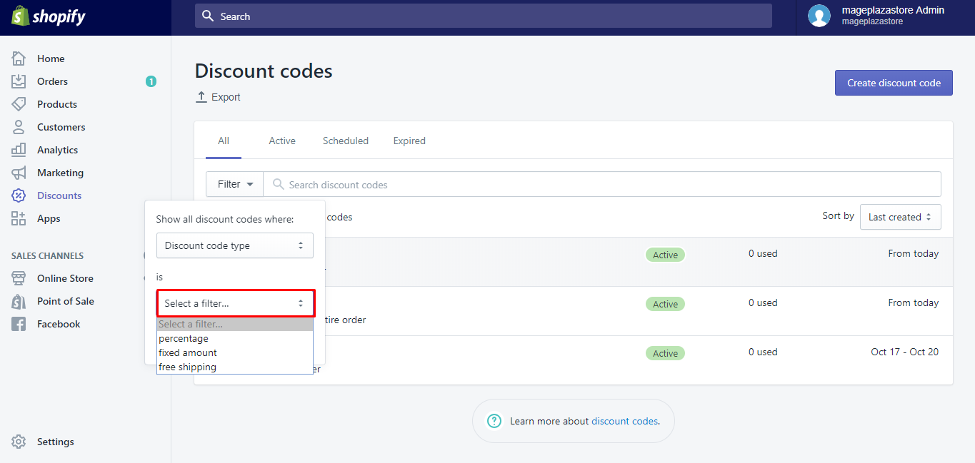 how filter discounts shopify