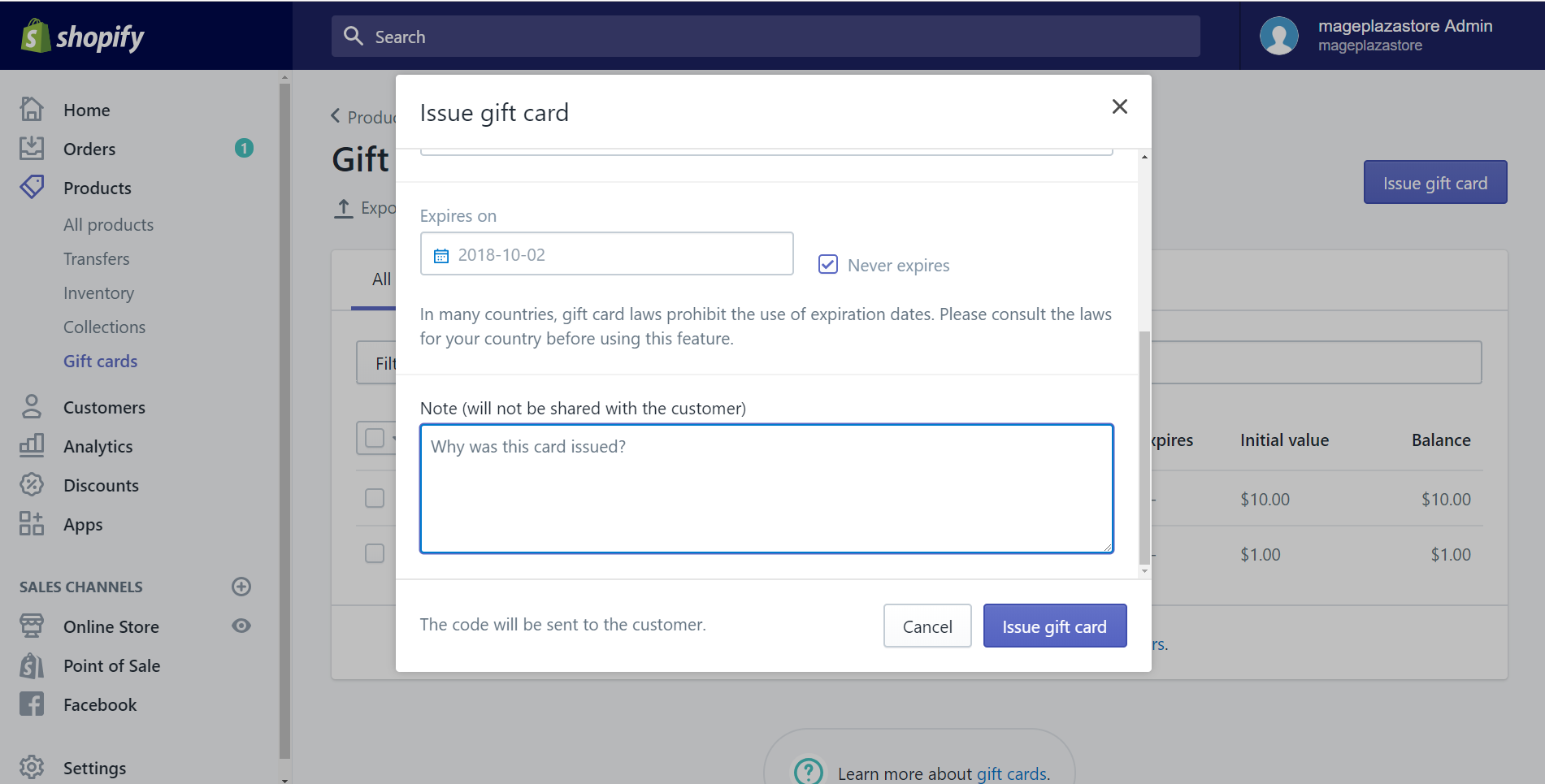 How to issue a Gift Card on Shopify