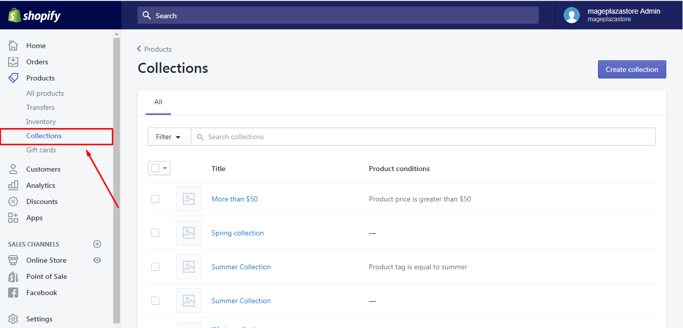 how change sort order products collection shopify