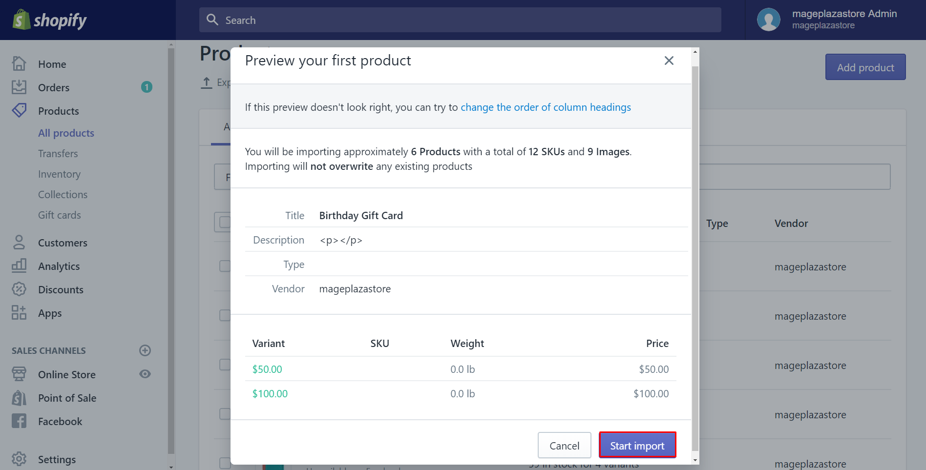 how to import products after making changes to your csv file