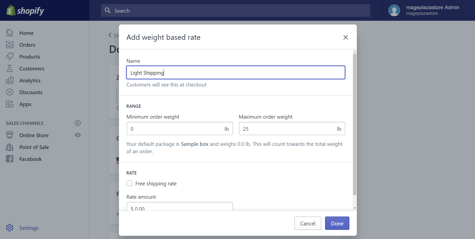 how to add weight-based manual rates