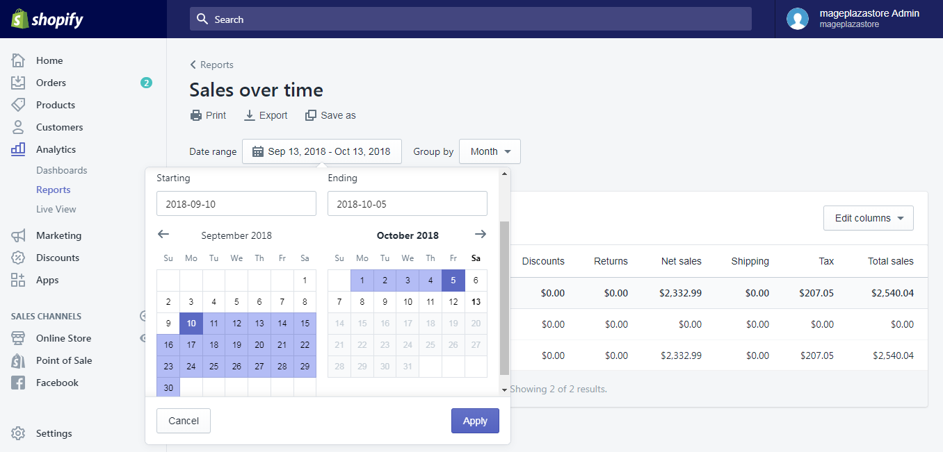 set a date range for a report