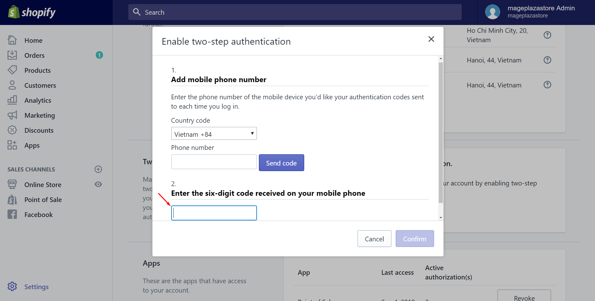 how to enable two-step authentication for SMS text messages