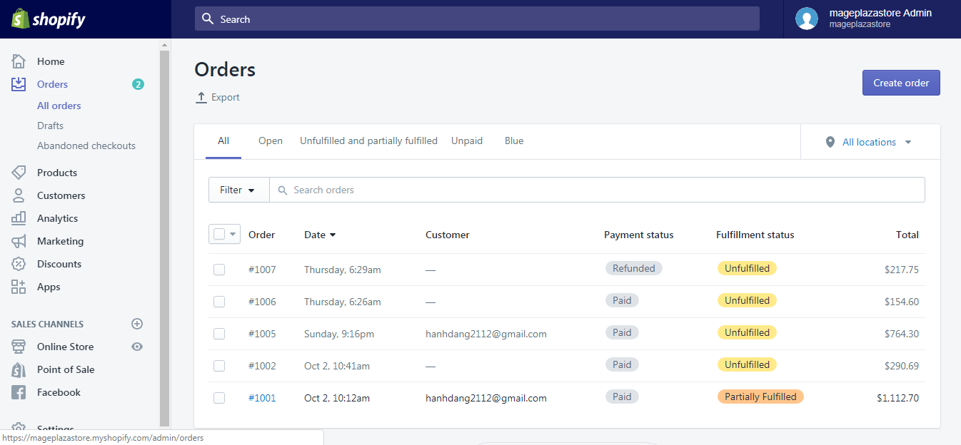 review an order's transaction history