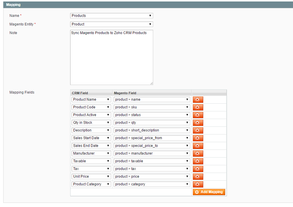 Magento Mapping fields with SugarCRM