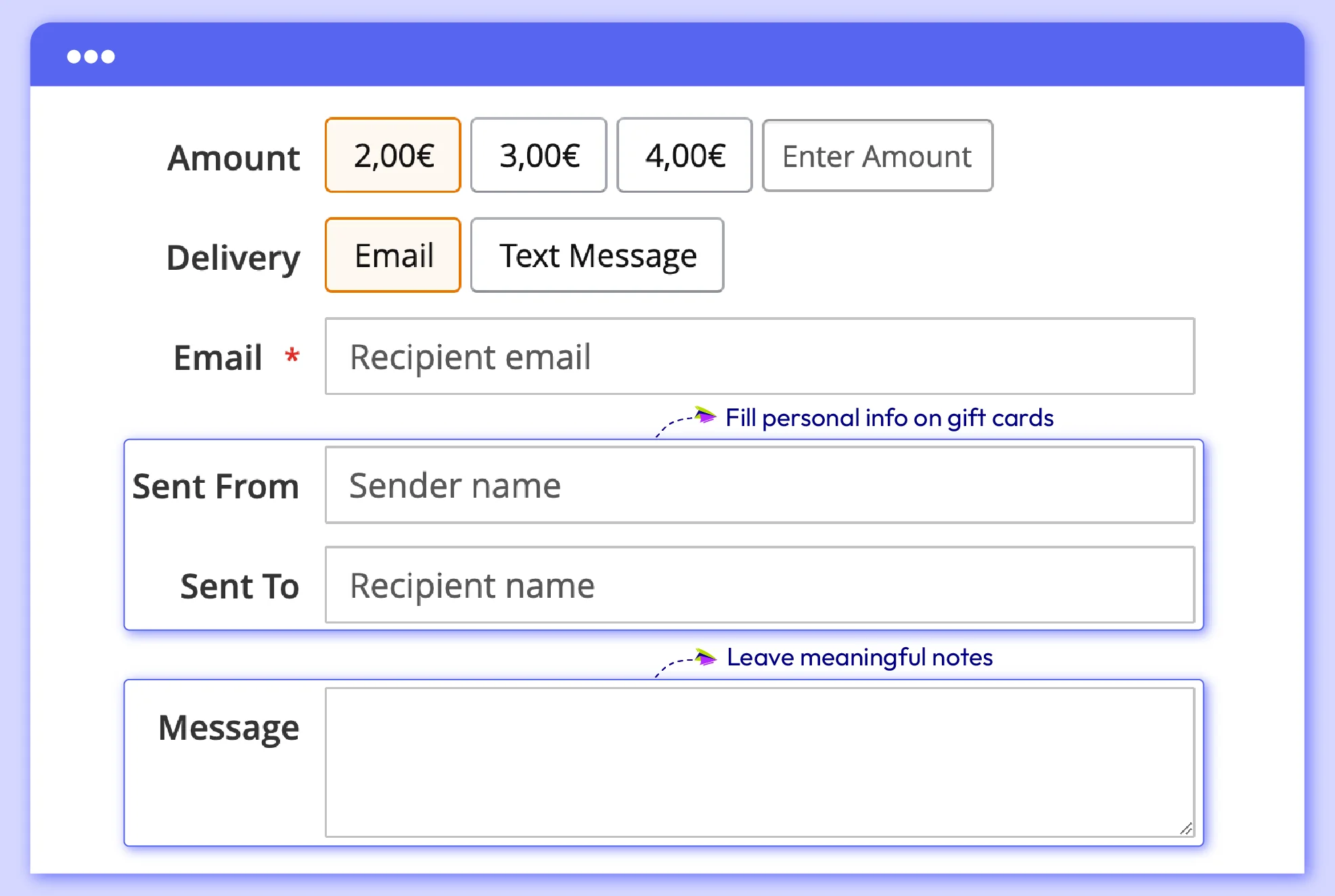 Leave gift messages & personal info