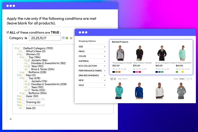 Create custom related product recommendations using attributes, categories, and conditions