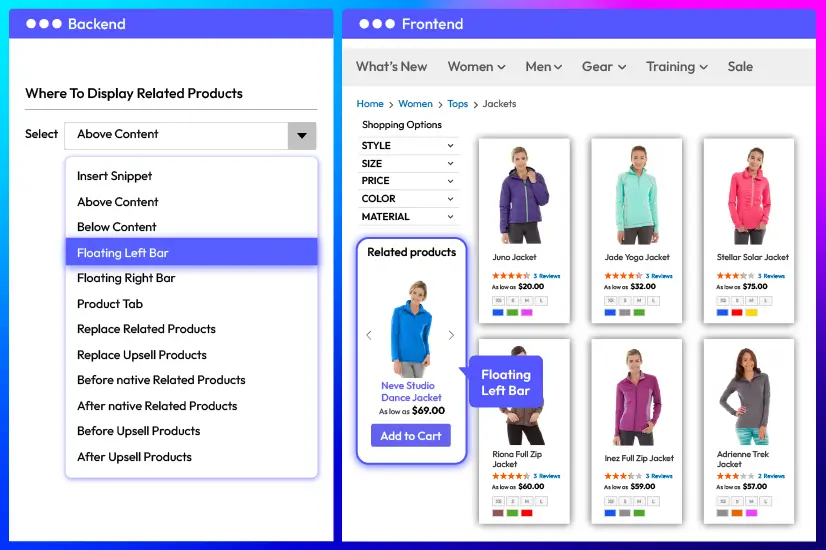 Place related product blocks in different positions on a page layout