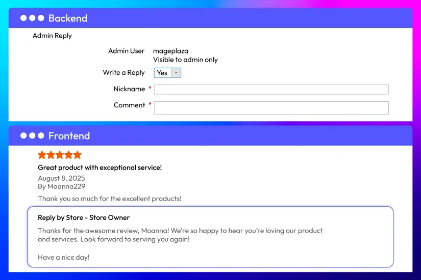 Admin can reply to reviews
