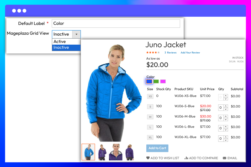 Apply grid view for attributes