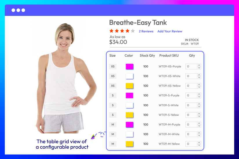 Show all options of a configurable product on a grid