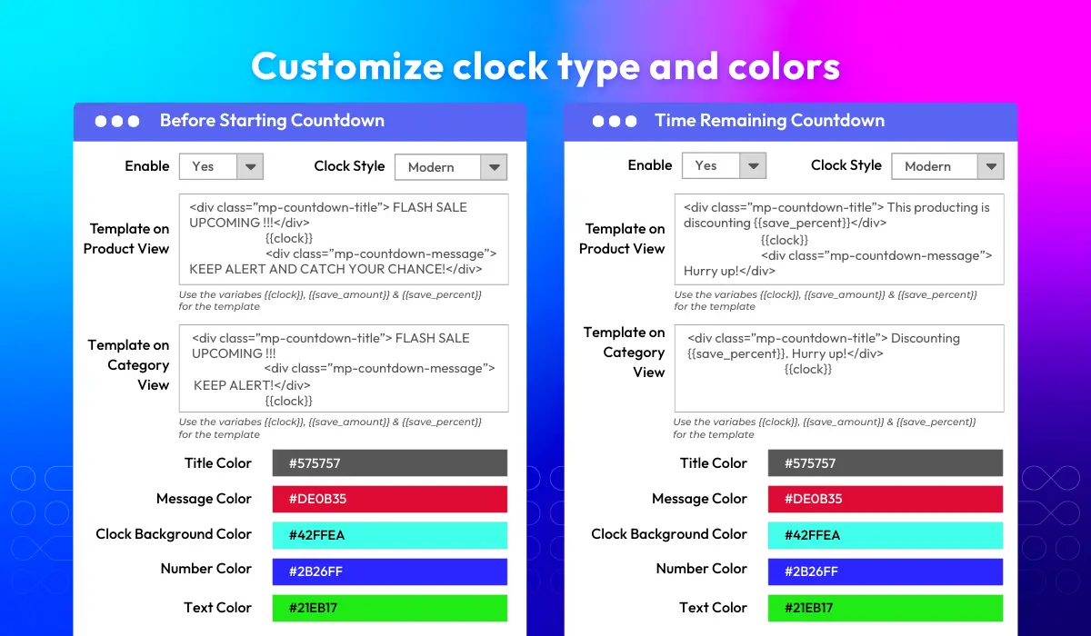 Customize clock type and colors