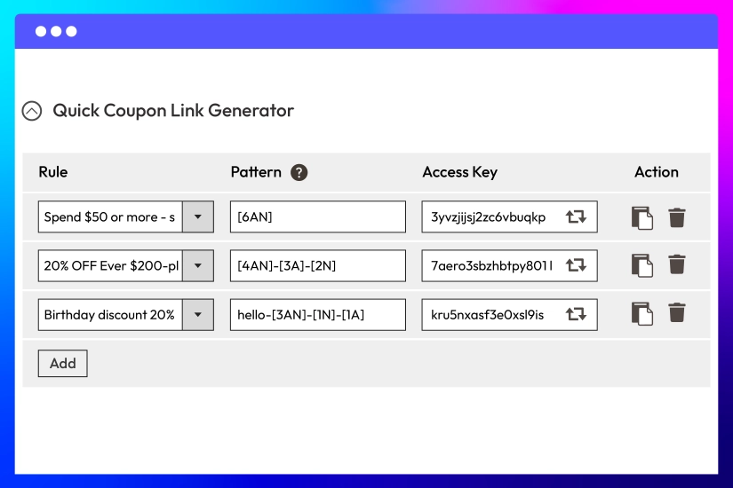 Create coupon quick links