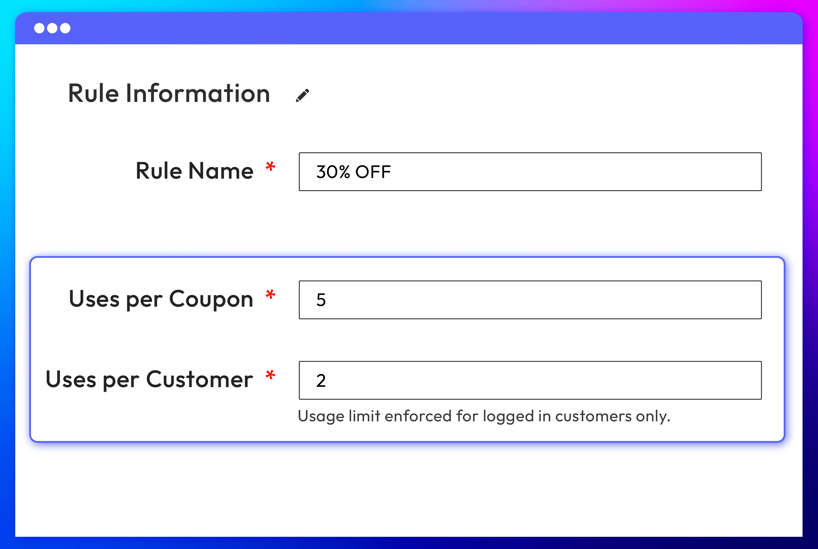 set coupon usage limits