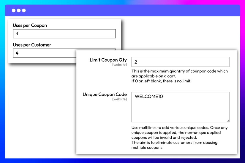 Set unique codes and code limitations