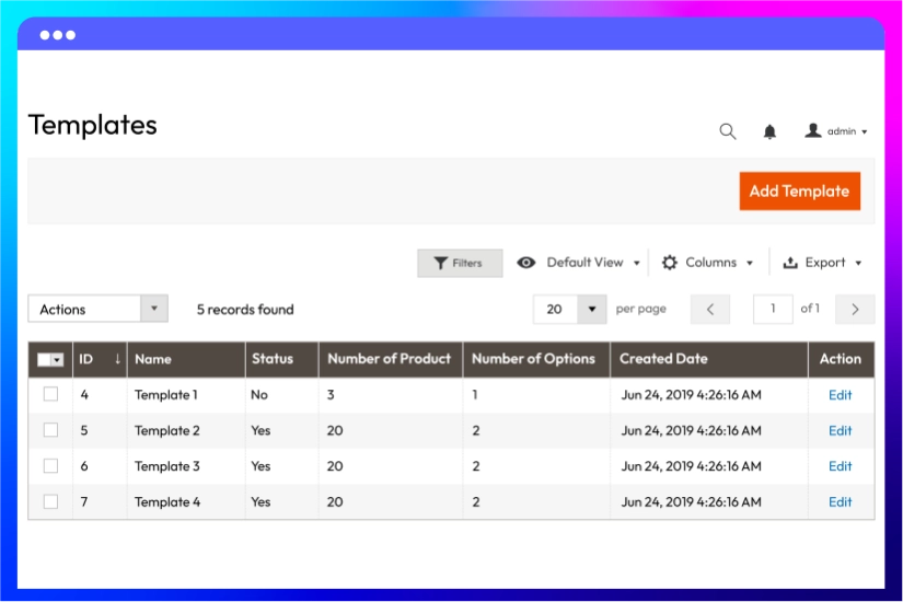 Manage templates from the grid